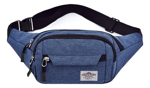 Riñonera Unisex Bandolera Porta Celular Tarjeta X4 Cierres Color Azul