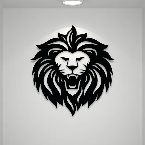 Cuadro Decorativo Cabeza De León Calado En Madera Mdf Negro Negro