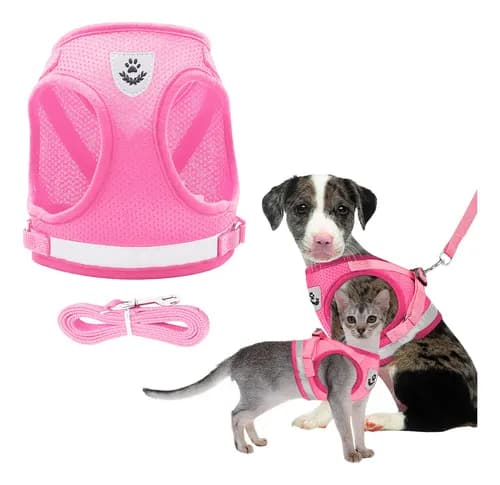 Pretal Arnes Para Perros Pequeños Paseo Viaje Correa 1.13mts Rosa S