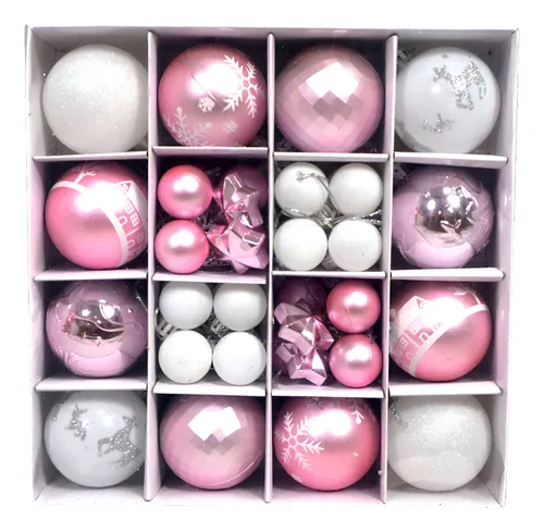 Kit Adornos De Navidad Esferas Para El Arbol Navideñas X44 Bolas - Sheshu Color Rosa
