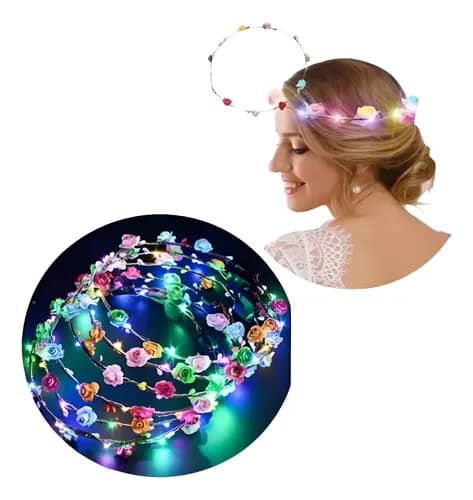 20 Vinchas Corona Flores Con Luz Cotillon Luminoso