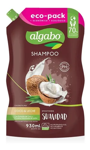 Shampoo Suavidad Coco y Leche Repuesto Ecopack 930ml Algabo