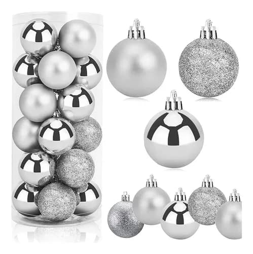 Adornos De Navidad Esferas Navideñas 6cm X24 Bolas - Sheshu Color Plateado
