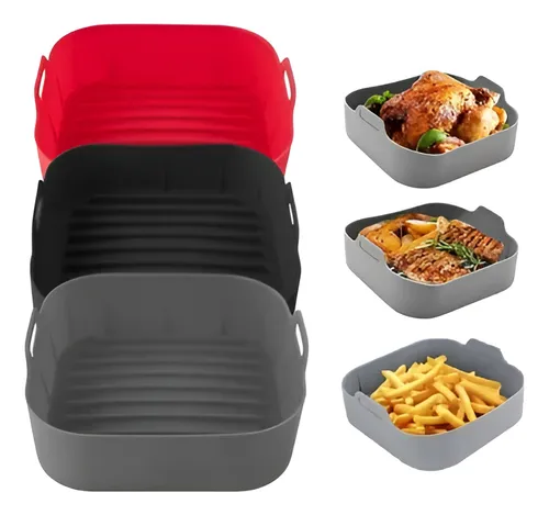 Molde Bandeja Silicona Cuadrado Freidora Aire Airfryer 20cm Gris Oscuro