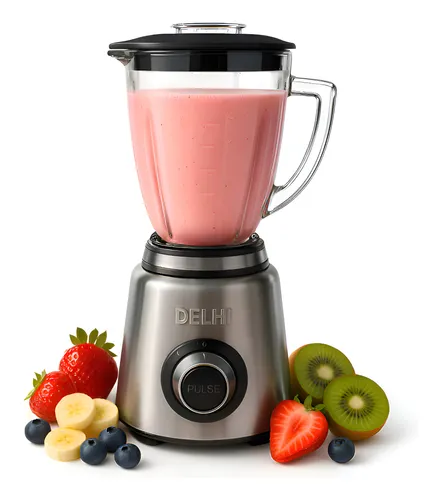 Licuadora De Vaso 1000w 1.5l Acero Inox Jarra Vidrio Delhi Color Plateado