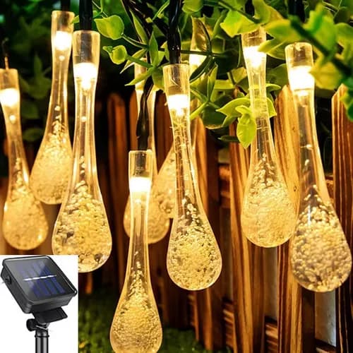 Luces Guirnalda Gota Solar Led Cálida 5m 20 Led Navidad Cálida