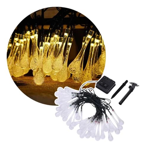 Luces Guirnalda Gota Solar Led Cálida 5mts 20 Led Navidad Cálida