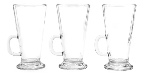Juego De Jarros De Cafe X3 Vidrio Capuchino Submarino 280 Ml Blanco