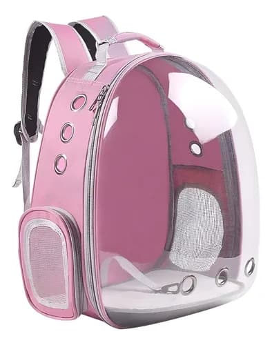 Mochila Transportadora Para Mascotas Rigida Gatos Perros Capsula Transparente Rosa