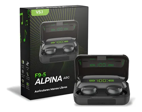 Auriculares F9-5 In-ear Inalámbricos Alpina Powerbank Color Negro Luz Verde