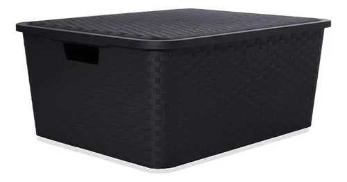 Canasto Cajón Organizador Rattan Plástico Premium Grande Xl Color Negro / Full Black
