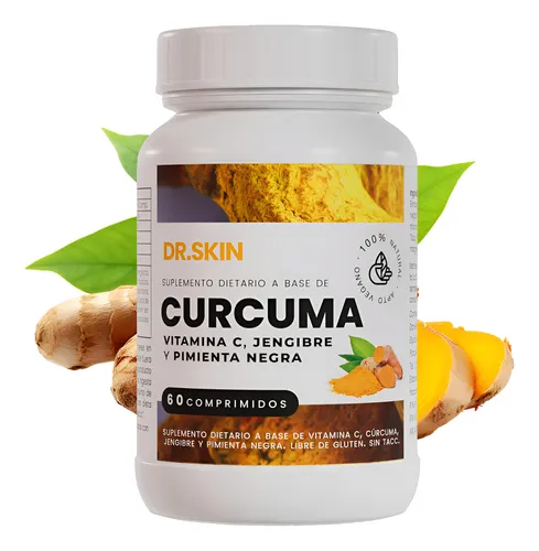 Cúrcuma + Pimienta Negra + Jengibre | Dr Skin | 60 Comprimidos | Desinflamá Tu Cuerpo, Fortalecé Tus Defensas Y Sentite Más Liviano! Antiinflamatorio Natural, Digestivo, Antioxidante, Vegano, Sin Tacc
