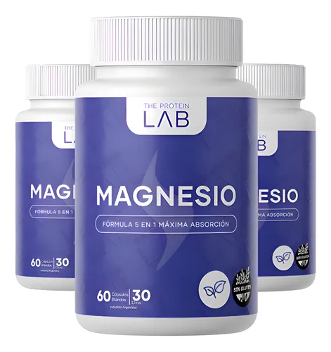 Magnesio 5 en 1 The Protein lab - 400mg Cápsulas Vegetales 3 Frascos Sin Sabor - Estrés, Sueño y Relajación
