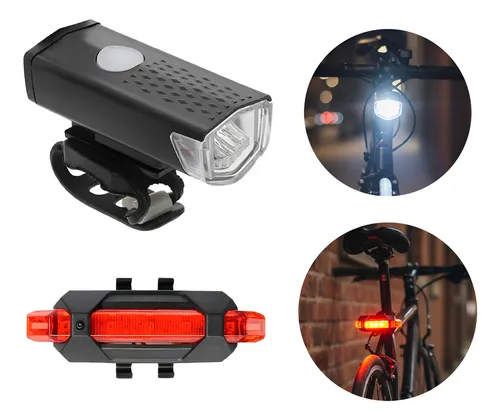 Kit Luces Usb Led Seguridad Bici Dakota 2218 Delantera Y Trasera + Color Negro