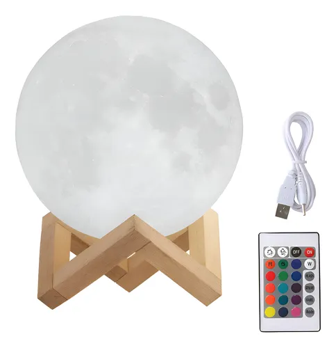Lampara Luna 13cm 16 Colores Rgb + Blanco Luz Calida Y Fria Blanco Marrón Claro