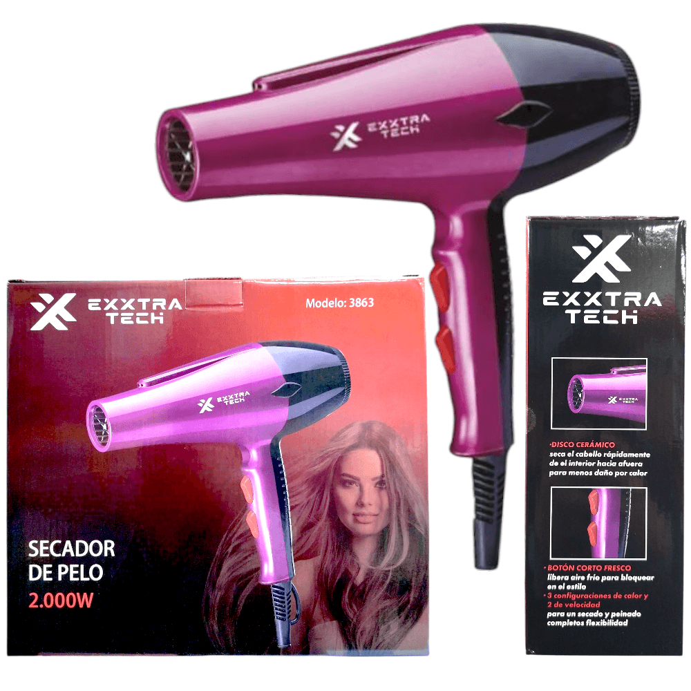 Secador de Pelo 2000W Iónico Rosa Extratech
