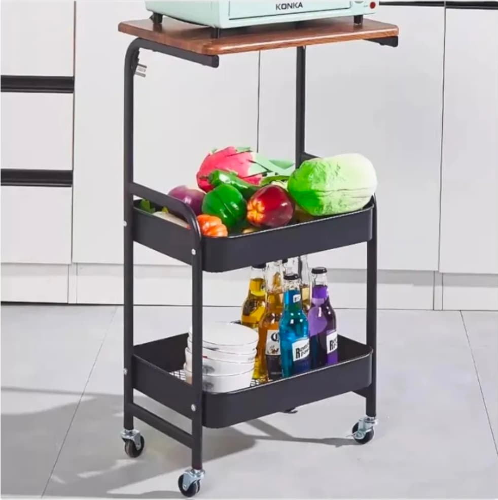Mesa Organizadora Carrito 3 Niveles Negra con Ruedas
