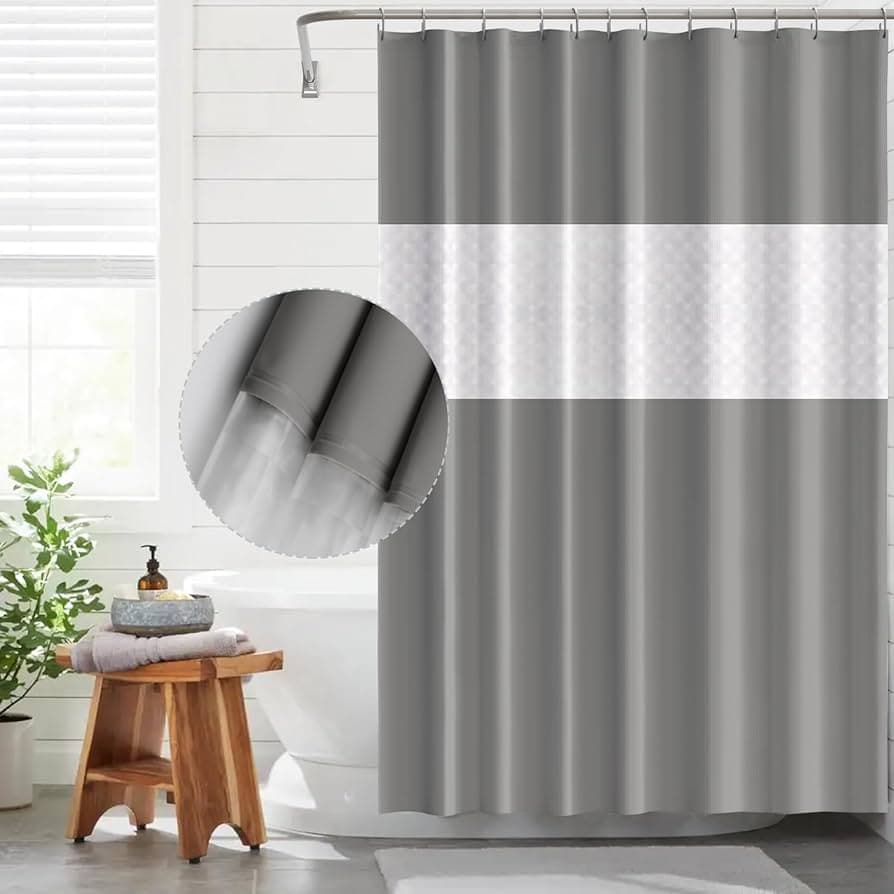 Cortina de Baño Impermeable Gris con Blanco