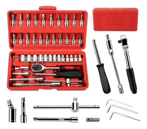3 Cajas Juego Llaves Tubo 46 Piezas Maletín Caja Roja